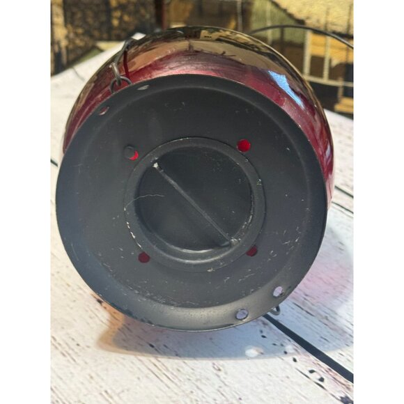 Vintage Red Glass Hanging Lantern Tea Light Holder With Metal Wire Wrap & Handle - Picture 4 of 11